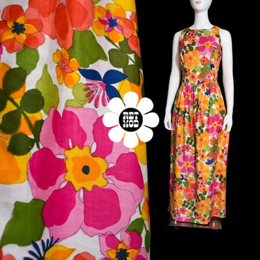 BEAUTIFUL Vintage 60s 70s Colorful Flower Power Maxi Dress 