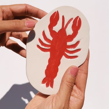 ceramic trinket dish. lobster 01. ring or jewelry tray. glazed stoneware. 4 inch plate. 