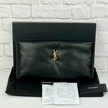 SAINT LAURENT Calypso Long Zip Pouch, New, Black