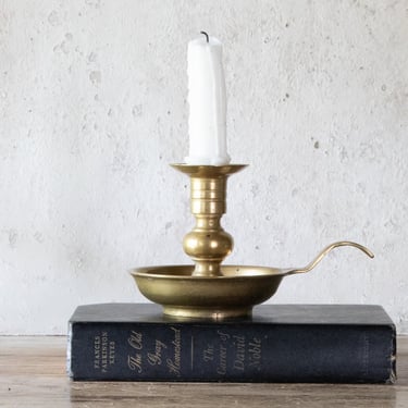 Vintage Solid Brass Candle Holder with Handle, Brass Chamber Stick 