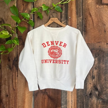 Vintage 50s University of Denver DU Single v Stitch sweatshirt flock print size S/M 