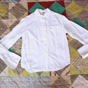 50s Crisp White Cotton Long Sleeve Blouse with Peter Pan Collar Sanforized Kerrybrooke Size S 