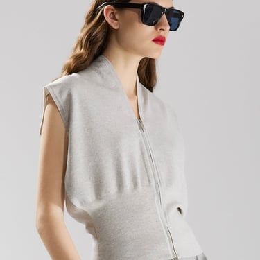 Zipped Sleeveless Cardigan - Ice