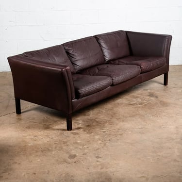 Mid Century Danish Modern Sofa Couch Burgundy Leather Stouby Mogensen 3 Seat Mcm