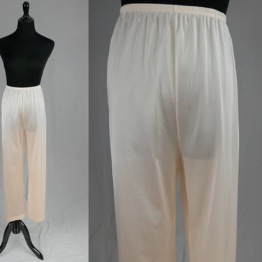 70s 80s Beige Nylon Pants Slip - Lorraine - Vintage 1970s 1980s - M 