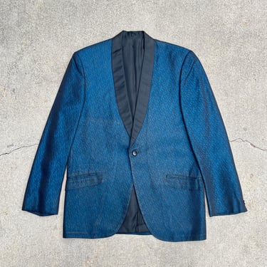 Vintage 60s/70s Atomic Electric Blue and Black Tuxedo Smoking Jacket 