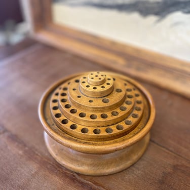 Vintage Swiveling Wooden Tool Holder Decor Art Appears Handmade Unique Stamped on Bottom Turns 360 