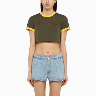 Miu Miu Military Green Cropped Cotton T-Shirt Women