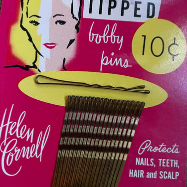 Vintage 1940s Deadstock NOS Rubber Tipped Blonde Hair Bobby Pins on Original Card 
