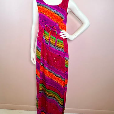 Vtg 60 orange and pink Hawaiian maxi dress 