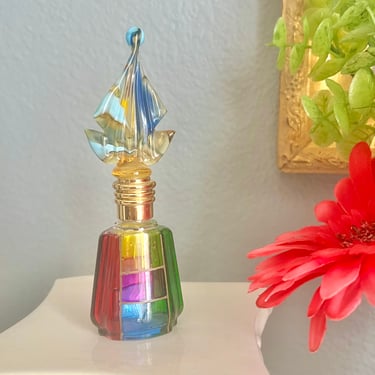 Venetian Glass Perfume Bottles, Art Glass, Gold Metallic, Vivid Colors, Vanity Decor, Gift Idea 