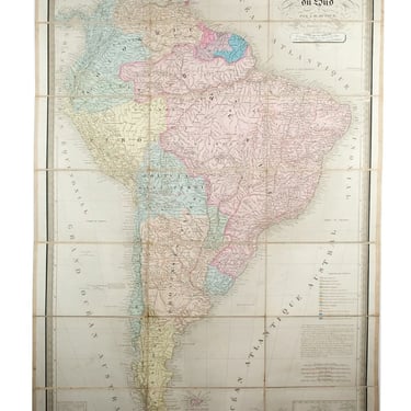 Large Antique French A.H. Dufour Map of South America, 1860 - Linen Back