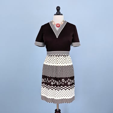 Vintage 60s Geometric Print Mini Dress, 1960s Knit Mod Dress 