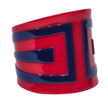 Alexander McQueen - Red & Navy Geometric Print Cuff Bracelet