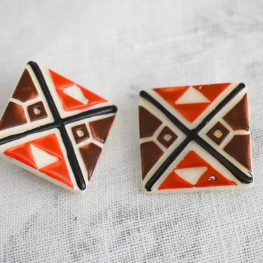 Vintage Square Tile Clip Earrings 