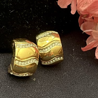Bling Statement Earrings, Vintage GIVENCHY Paris New York Signed, Clip, Gold-Tone Vintage 