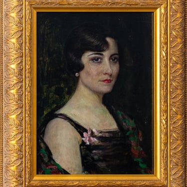 American School Portrait of a Woman Oil on Board