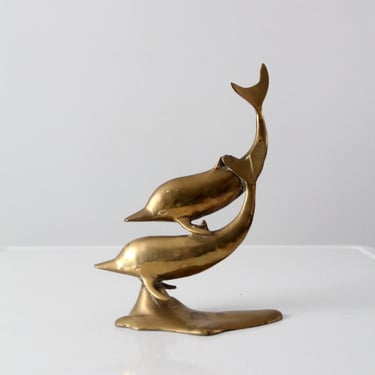 mid century brass dolphins statue 