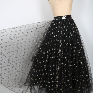 Black Tulle Skirt Star Maxi Skirt Long Ballet Core Tulle Gold Star Party Skirt Festival Formal Evening Party Stylist Photoshoot 