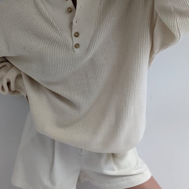 Vintage Cream Ribbed Knit Henley