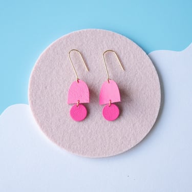 Archlet Earrings - Reclaimed Leather Statement Earrings in Hot Pink 