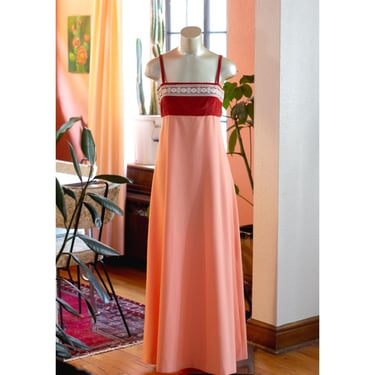 Vintage Gunne Sax-Style Velvet Maxi Dress - 1970s - Boho, Hippie, Festival, Renaissance Fair - Pink, Red PRO CLEANED 