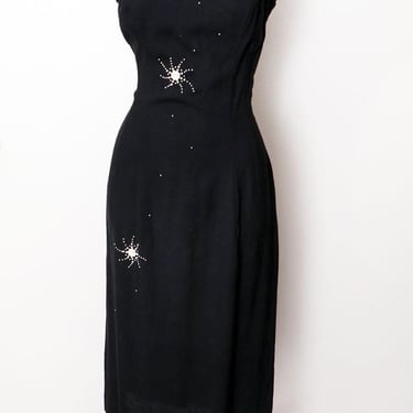 60's Black Shift Dress Vintage 1960's Cheongsam style Cocktail Evening Dress, Spiral swirls 1950's Mid century, MCM, LBD Little Black Dress 