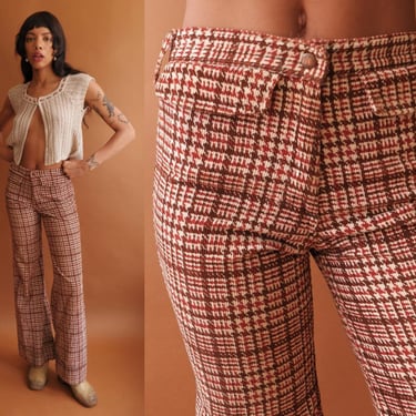 Vintage 70s Plaid Wide Leg Corduroy Pants/ 1970s Bell Bottoms/ Size Small 27 