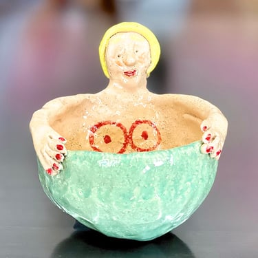 VINTAGE: Studio Pottery Lady Dish - Jewelry Holder - Trinket - Ceramic - Handcrafted 