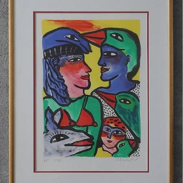 Ulrika Hydman Vallien, Composition of Figures, Color Lithography, 1999, Framed 