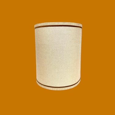 Vintage Lamp Shade Retro 1960s Mid Century Modern + Barrel Shaped + Beige + Tan + Textured Shade + Brown Velvet Trim + MCM + Home Decor 