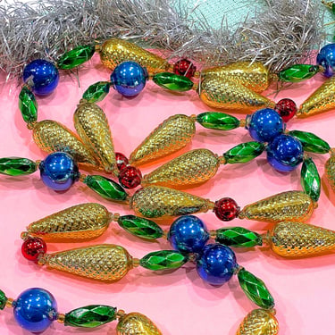 VINTAGE: 68" Rare Large Mercury Glass Tree Garland - Glass Bead Garland - Hollow Beads 