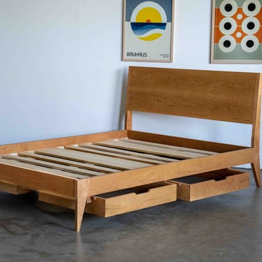 Mid Century Modern Platform Storage Bed Storage optional / Bed No.2 / Solid Wood Platform Minimalist Design 
