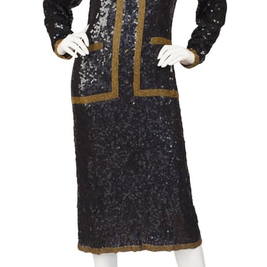 Sister Max 1980s Vintage Tuxedo Trompe L'oeil Black Sequin Evening Dress 