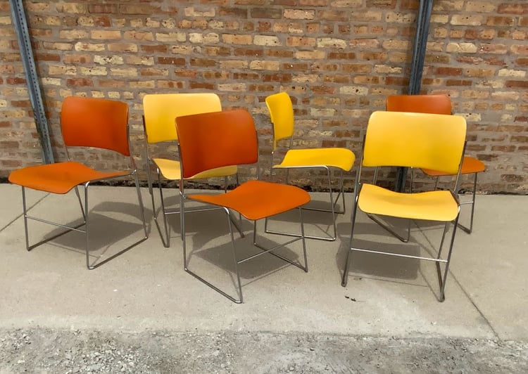 Set of 6 DAVID ROWLAND 40/4 Vintage Mid Century Modern Stacking Chairs 