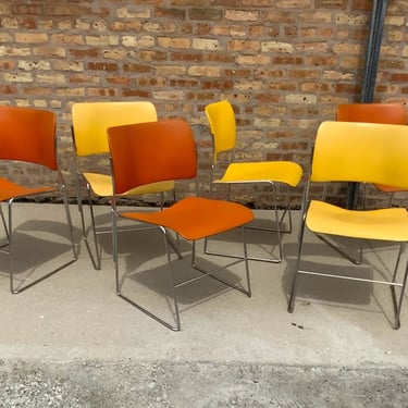 Set of 6 DAVID ROWLAND 40/4 Vintage Mid Century Modern Stacking Chairs 