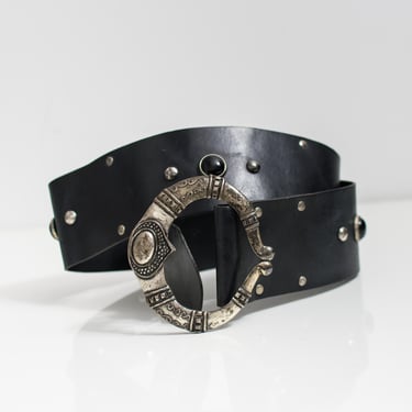Ralph Lauren Black Leather Belt with Gold Eagle Buckle Polo Ralph Lauren Wide Leather Square-Buckle Belt, Size  main image 3