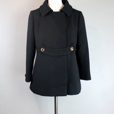 1960's- Black Wool Jacket by Kaye Turoff- Preppy Peacoat- Size Small 2/4 