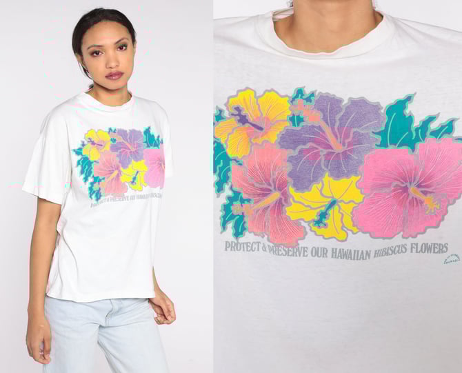 Hawaiian Hibiscus Flower Shirt 90s Floral T Shirt Protect Preserve Shop Exile Tucson AZ