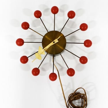 Mid Century Modern Atomic Sunburst Vintage Red Ball Clock 