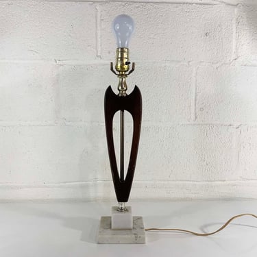 Vintage Table Lamp Metal Marble Teak Wood Light Decor MCM Mad Men Mid-Century 1960s 60s Accent Lighting 70s 1970s Den Living Room 
