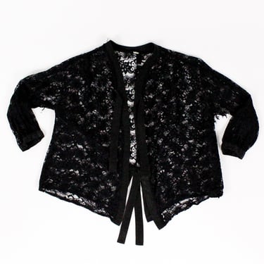 1890s Victorian Black Lace Blouse / Loose / Open Tie Front / Mourning / AS IS / Edwardian / Funeral / Goth / Medium / S / M / Layer / Bolero 