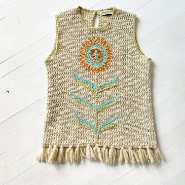 1960s Tasseled Wool Sunflower Vest Top 