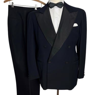 Vintage Dated 1940 Wool 2pc Double-Breasted Tuxedo ~ 38 Regular ~ Suit / Tux ~ Wedding ~ Art Deco ~ 1930s / 1940s 