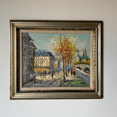 Vintage Impressionist  Parisian Street Scene Oil Painting, Signed 