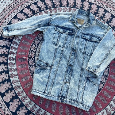 Vintage ‘90s acid wash denim jacket | Jordache jean jacket, oversized and long, slouchy fit, Halloween costume, L 