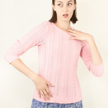 Courreges c. 1970's Pink Cable Knit Sweater 