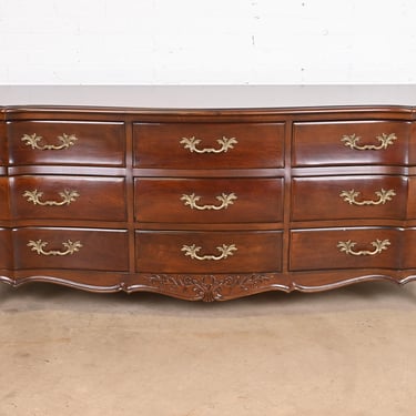 French Provincial Louis XV Carved Cherry Wood Triple Dresser by White Furniture, Newly Refinished
