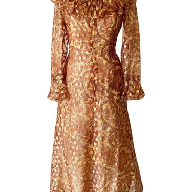 Late 1960s Ocar De La Renta Boutique Gold Metallic Lurex Dress 