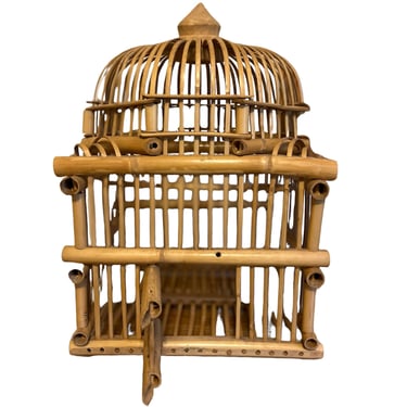 Vintage bamboo birdcage with door that opens 